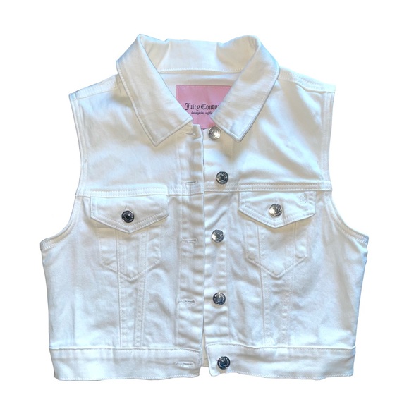 Juicy Couture Jackets & Blazers - Juicy Couture White Denim Angel Vest Womens S Bedazzled Rhinestone Y2K Cropped